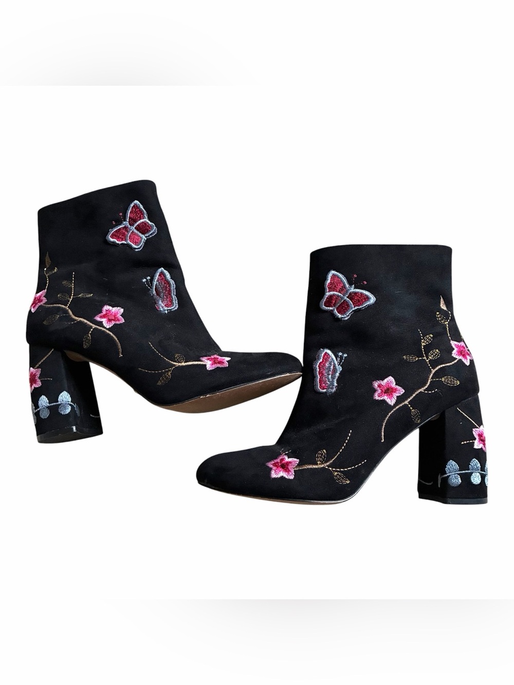 Nanette Lepore Lilly Embroidered Ankle Booties Floral Butterfly 8.5